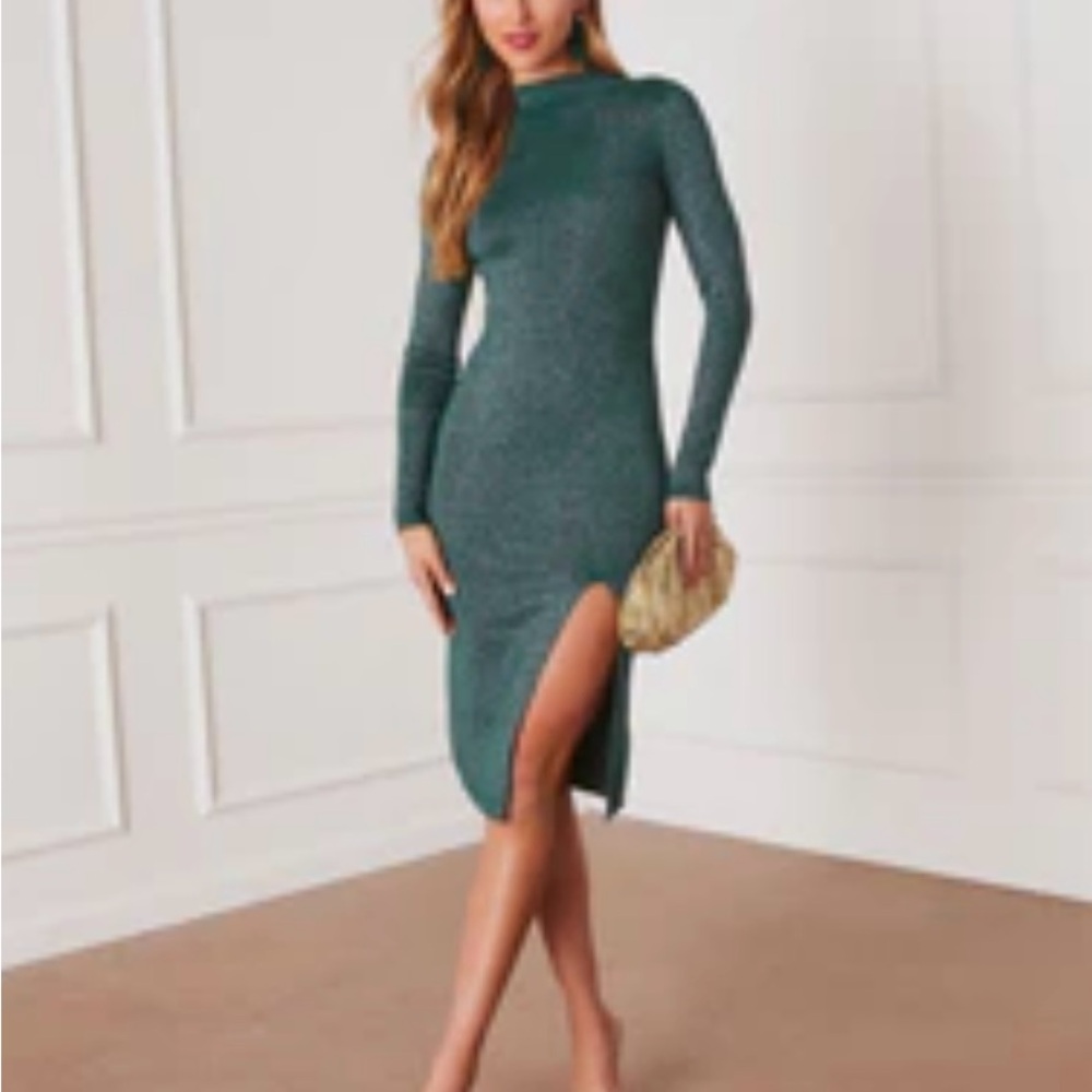 Elegant Green Long Sleeve Dress